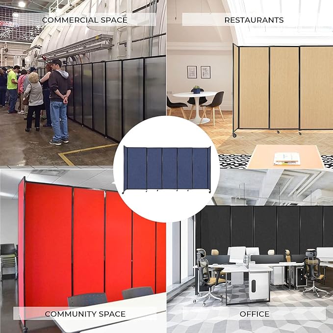 Versare Straightwall Sliding Portable Wall Partition | Freestanding Office Dividers | Locking Wheels | Temporary Room Separator | 15'6'' Wide x 7'6'' Tall Navy Blue Fabric Panels