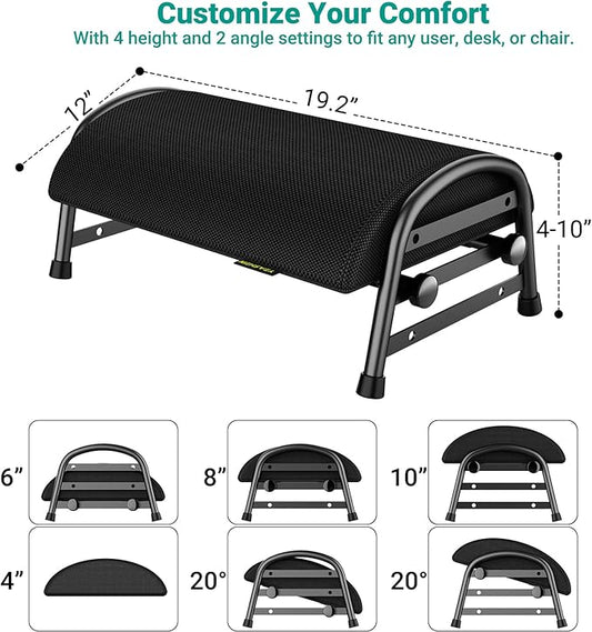 YEASHEIN Adjustable Foot Rest for Under Desk at Work, Ergonomic Under Desk Footrest with 6 Positions, Foot Stools for Under Office Desk Chair, Leg Rest for Home, Car, Computer, Gaming Accessories