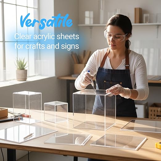 CALPALMY (4-Pack) 12 x 12 Inch Clear Acrylic Sheet Plexiglass 1/4" Thick; Use for Craft Projects, Signs, Display Cases, DIY Projects and More; Cut with Cricut, Engraver, Saw or Hand Tools – No Knives