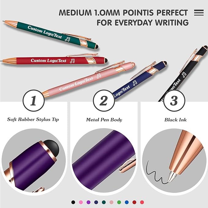 CRME Personalized Pens with Stylus Custom Pens in Bulk Customized Engraved with Name Business Logo Ideal for Birthday Wedding Party Metal Material Work Office Supplies for Women and Men Red Pen