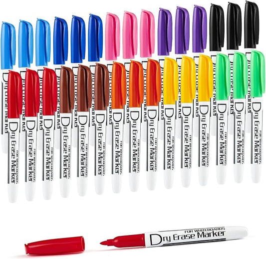 Volcanics Dry Erase Markers — Fine Tip, Low-Odor, 30 Count, 10 Colors