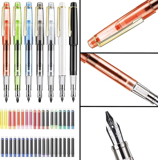 GC QUILL Calligraphy Set Fountain Pens 7 Different Size Nibs and 36 Assorted Ink Cartridges Kit for Calligraphy Lettering - Complete Easy Learning Set for Beginners F736