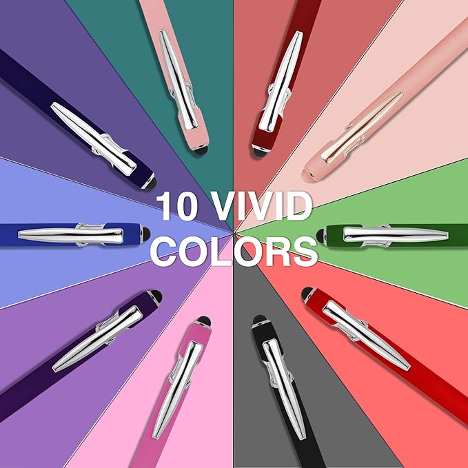 CRME Personalized Pens with Stylus Custom Pens in Bulk Customized Pen Engraved with Name Business Logo Multi Colors Ideal for Birthday School Party Metal Material Office Supplies for Women Black