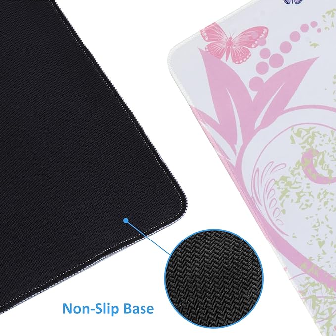 iCasso Extended Gaming Mouse Pad (35.4x15.7 in), Large 3mm Non-Slip Rubber Base Mousepad with Stitched Edges, Waterproof Keyboard Mouse Mat Desk Pad for Work, Game, Office, Home - Butterfly Girl