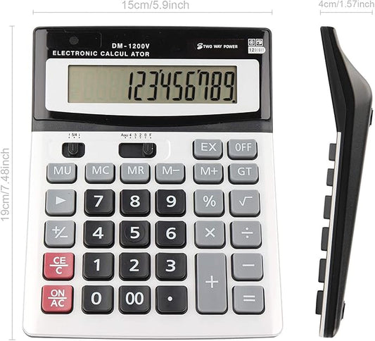 HIHUHEN Large Electronic Calculator Counter Solar & Battery Power 12 Digit Display Multi-Functional Big Button for Business Office School Calculating (1 x Calculator)