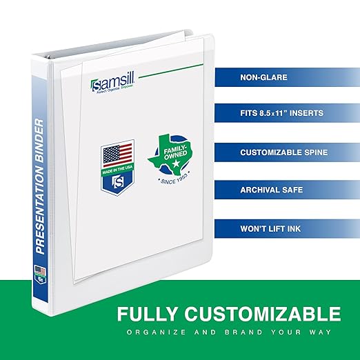 Samsill 1 Inch 3 Ring Binders, Made in USA, Economy Round Ring, Clear View Cover, 200 Sheet Capacity - for School, Home, Office - White, 6 Pack