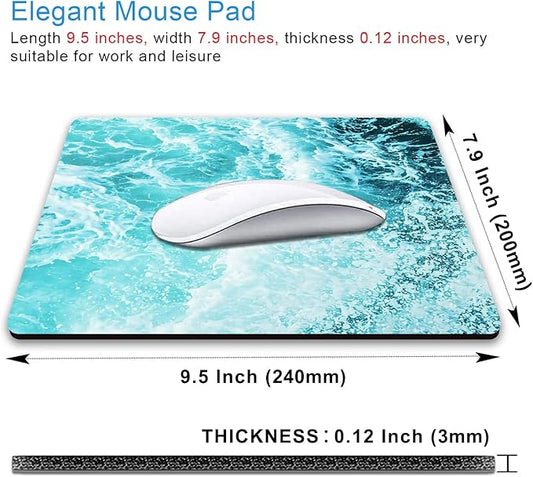 IMAYONDIA Blue Teal Green Sea Waves Mouse Pad, Square Ocean Mouse Pad Waterproof Non-Slip Rubber Base MousePads for Office Laptop, 9.5 inch x7.9 inch