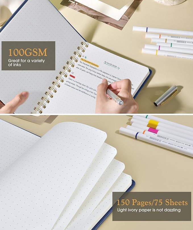 Office Prime Graph Spiral Notebook — A5, 5.75×8.38 in, 150 Pages, Navy Blue