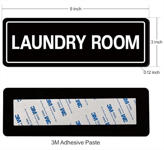 Laundry Room Sign, Premium Durable Acrylic Material, Super Strong Adhesive, Quick Installation, Suitable for Your Home and Business (9 × 3 Inches, Black)