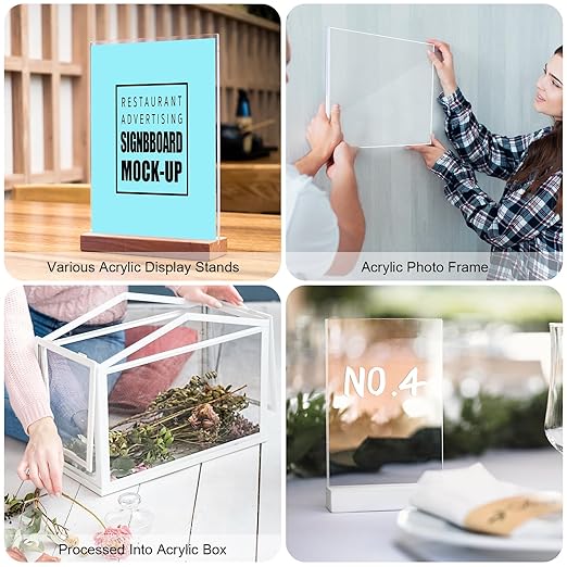 Roowest 4 Pcs 24 x 48 Inch, 1/4 Inch Thick Clear Acrylic Plexiglass Sheets Transparent Plastic Panels Sheets Cut to Size Cast Acrylic Board Panel with Protective Film for Craft DIY Project Sign Frame