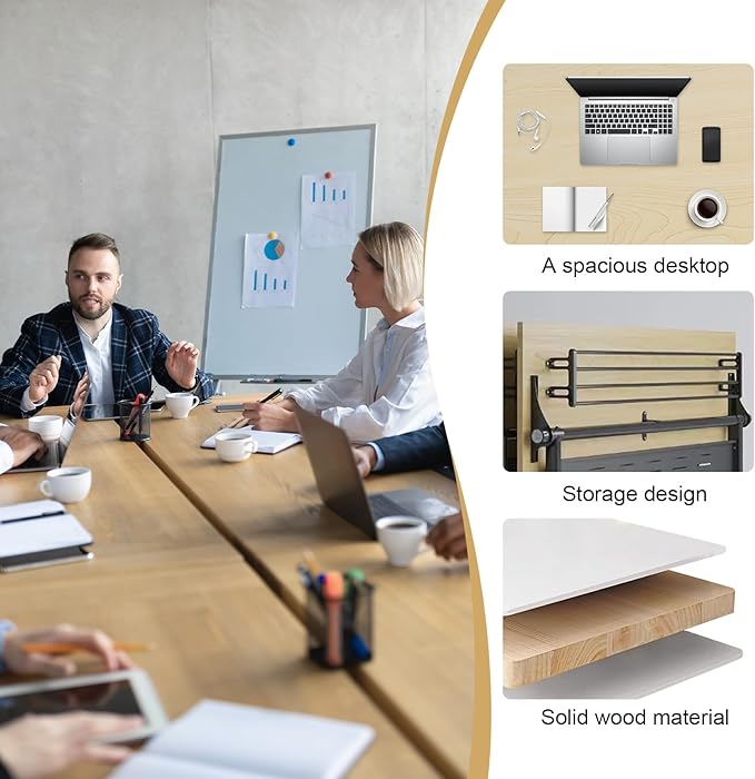 JEHUJD Conference Table,55.1''Folding Conference Room Table for 4-12 People,Mobile Flip Top MeetingTraining Table with Different Coulor and Styles for Offices, Classrooms,Meeting Room (6, E)