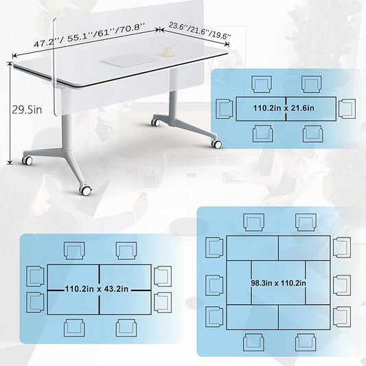 Conference Table,55.1''Folding Conference Room Table for 4-12 People,Mobile Flip Top MeetingTraining Table with Different Coulor and Styles for Offices, Classrooms,Meeting Room (8, 47.2 A)