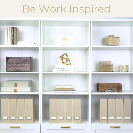 BLU MONACO | Set of 6 Foldable Taupe Magazine File Holders with Label Holders | Vertical File Organizer & File Storage Boxes for Desk, Shelves & Home Office