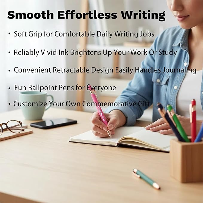 CRME Custom Pens Personalized Pen in Bulk Customized Pens Engraved Grip Retractable Ballpoint Pen with Name Text Logo 2-in-1 Stylus Pens for Touch Screens Ideal for Business Church Party 10-Pack