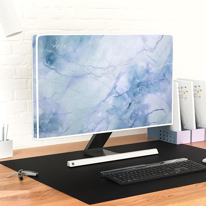 Baocicco Fashion Haze Blue Marble Screen TV Cover 32 Inch Full Body Cover for TVs Display Screen Panel Case Television Sleeve Compatible with iMac LED LCD OLED TVs Desktop and TV