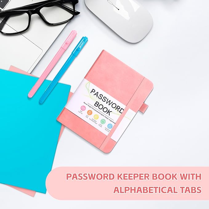 Password Keeper Book with Alphabetical Tabs，4.3"x5.7" Small Password Books for Seniors Password Notebook for Internet Website Address Log in Detail (Pink)