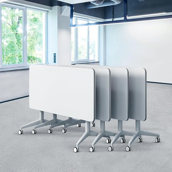 Goakwwuz Conference Room Table, Folding Conference Tables,Thicken Grey Tabletop,Flip Top Wooden Seminar Meeting Room Table for Conference Room Offices (4, White, 61.0“)