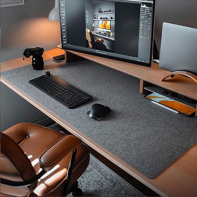 Felt Desk Mat,35.5" x 15.8" Inches,Large Keyboard Mat,Wool Desk Pad, Extra Large Felt Mouse Pad for Computers,Laptops, Offices and Homes. (Dark Gray)