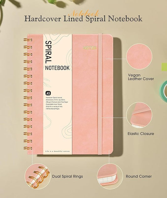 Office Prime Graph Spiral Notebook — A5, 5.75×8.38 in, 150 Pages, Blush Pink