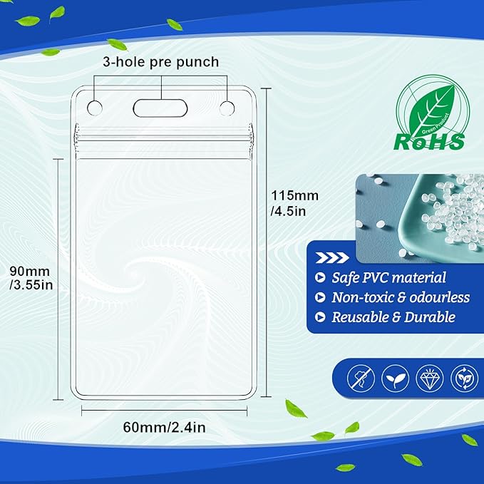 50 Pcs Clear Plastic Vertical Name Badge ID Card Holders