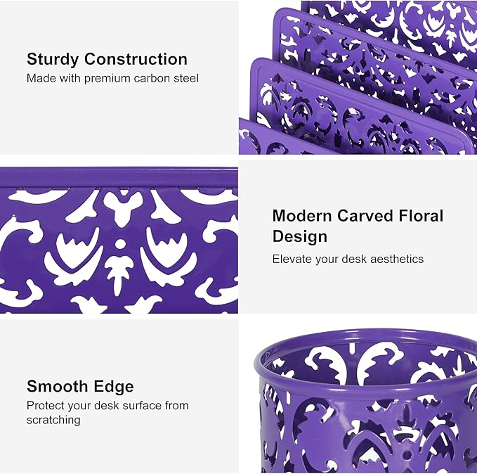 EasyPAG 3-Piece Desk Organizer Set — Purple