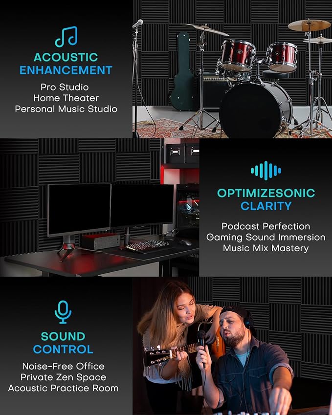 96 Pack Sound Proof Foam Panels for Walls, 1 X 12 X 12 Inches Acoustic Foam Panels, High Density Acoustic Panels Sound Absorbing, Black Gray Noise Cancelling Studio Wedges (NOT INCLUDE ADHESIVE)