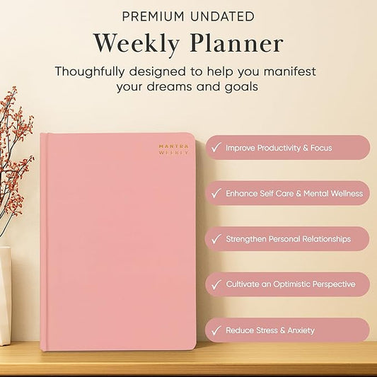 Mantra Planner 2026 Planner, Daily Journal & Gratitude Journal All-In-One with To Do List, Self Care Prompts & Habit Tracker - 7 x 10 - Pink
