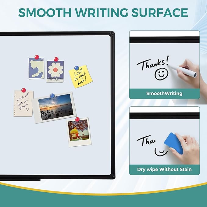 Magnetic Dry Erase Board, 40" x 28" Presentation Whiteboard with Pen Tray, Wall-Mounted White Board for Office Collaboration, Classroom Teaching & Agile Management, Black Aluminum Frame