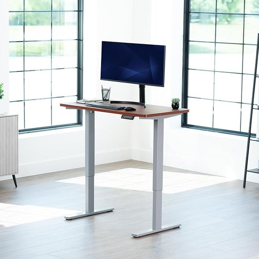 VIVO Electric 43 x 24 in Standing Desk, Memory Height Adjustment, 1B Series, Holds 220 lbs, One-Piece Dark Walnut Top, Gray Frame, DESK-KIT-1G4D