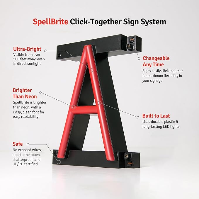 SpellBrite ELEVATOR Sign | Directional Sign with Neon Look, Red LED Light Source | 31.1" x 6.3"