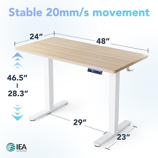 HUANUO AI-Powered Electric Standing Desk with Smart APP, Compatible with Alexa & Google, Adjustable Height, 6 Memory Settings, Sedentary Reminder, Ergonomic Sit-Stand Desk, 48-inch, Light Walnut