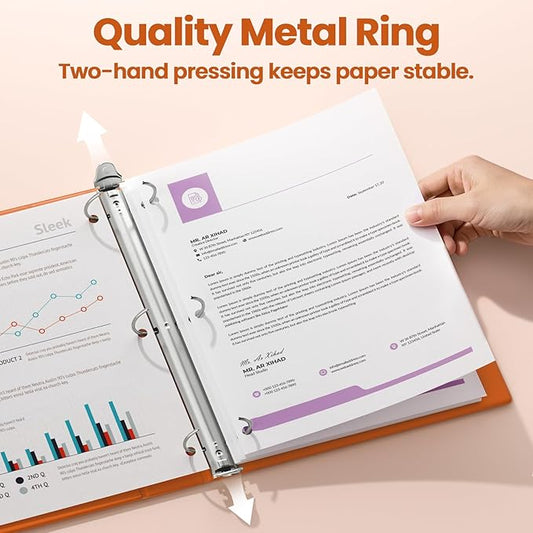 SUNEE 3 Ring Binder 3 Inch 1 Pack, Clear View Binder Three Ring PVC-Free (Fit 8.5x11 Inches) for School or Office Supplies, Orange