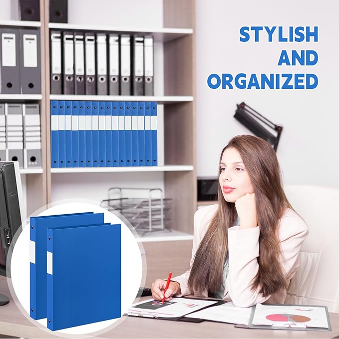 Henoyso 8 Pcs 3 Ring Binder 0.5 Inch Round Fits Letter Size 8.5'' x 11'' Paper Plastic Flexible Binder Bulk Holds 140 Sheets with 1 Pockets Versatile Organizer for Home Office School (Blue)