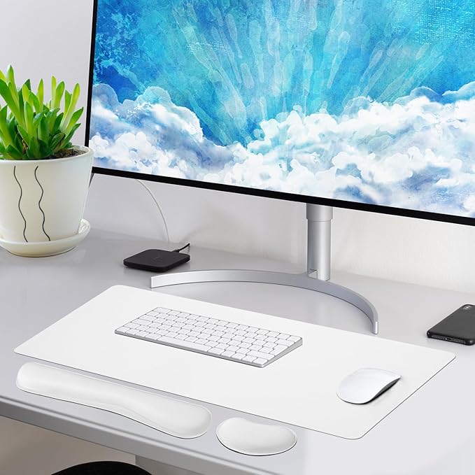 Bloss Leather Desk Pad and Keyboard Wrist Rest (White, 31.5×15.7Inches)