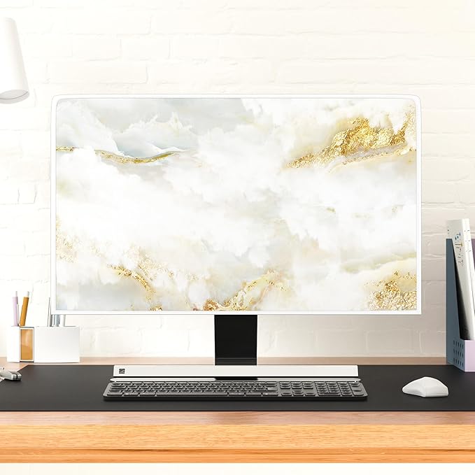 Baocicco White Gold Waterproof TV Display Screen Cover with Abstract Texture Marble Design 75 Inch Television Covers Sleeve Compatible with LCD LED PC Desktop and Home Hanging TV