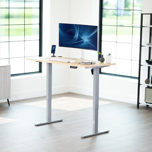 VIVO Electric 55 x 28 in Standing Desk, Memory Height Adjustment, 1B Series, Holds 220 lbs, One-Piece Light Wood Top, Gray Frame, DESK-KIT-1G55C