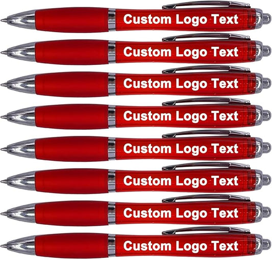 HEYZARDA Personalized Pens with Name Custom Text Logo Retractable Customized Ballpoint Pens for Church Office Business 100 Pcs, Red