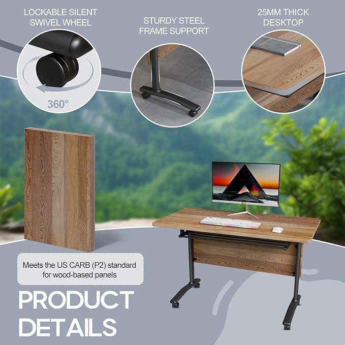 Folding Conference Table 4ft 5ft, Foldable Office Meeting Desk for 6 People, Multiple Sizes Colors Mobile Conference Room Table for Training Room School Business Furniture (4, White Walnut, 63in)