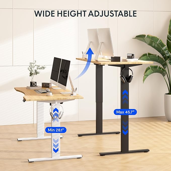 FLEXISPOT EN1 Bamboo Standing Desk, 60 x 30 Inches Whole-Piece Electric Adjustable Height Desk for Home Office (Silver Frame + Bamboo Top, 2 Packages)