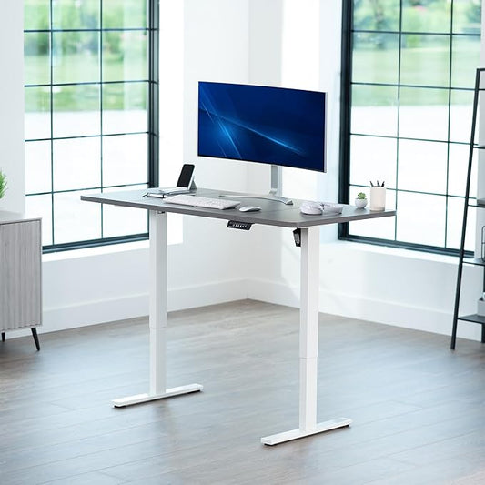 VIVO Electric 60 x 30 in Standing Desk, Memory Height Adjustment, 1B Series, Holds 220 lbs, Dark Gray Top White Frame, DESK-KIT-1W6G-30
