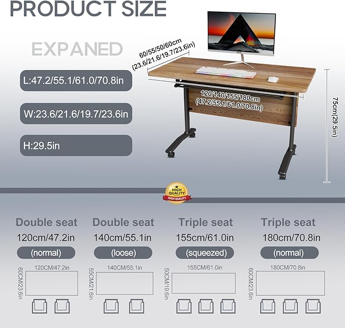 Folding Conference Table 4ft 5ft, Foldable Office Meeting Desk for 6 People, Multiple Sizes Colors Mobile Conference Room Table for Training Room School Business Furniture (6, White Walnut, 55in)