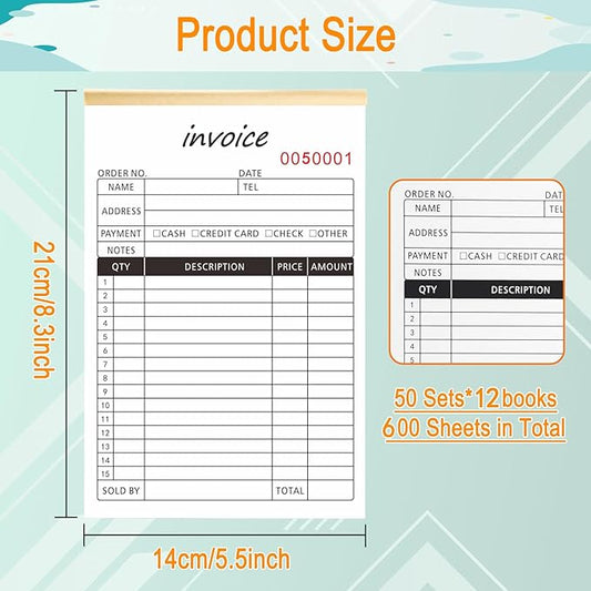 Homvle Invoice Receipt Book with Carbon Copies 2-Part Carbonless Sales Book for Small Boutique Business, 50 Sets