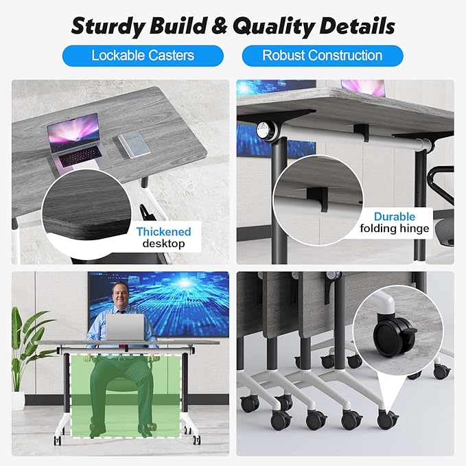 Goakwwuz Conference Room Table, Folding Conference Tables,Thicken Grey Tabletop,Flip Top Wooden Seminar Meeting Room Table for Conference Room Offices (2, Grey, 61.0“)