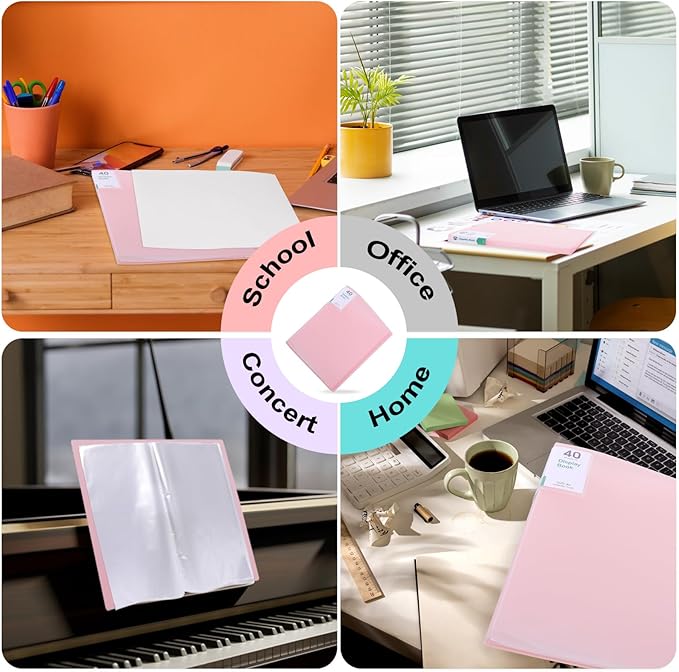 Phyxin 40-Pocket Portfolio Binder Organizer, Binder Sheet Protectors 8.5" x 11", Displaying 80 Page Plastic Folders for Documents, Document Organizer for Concert, Artwork, School & Office Use, 5 Pack