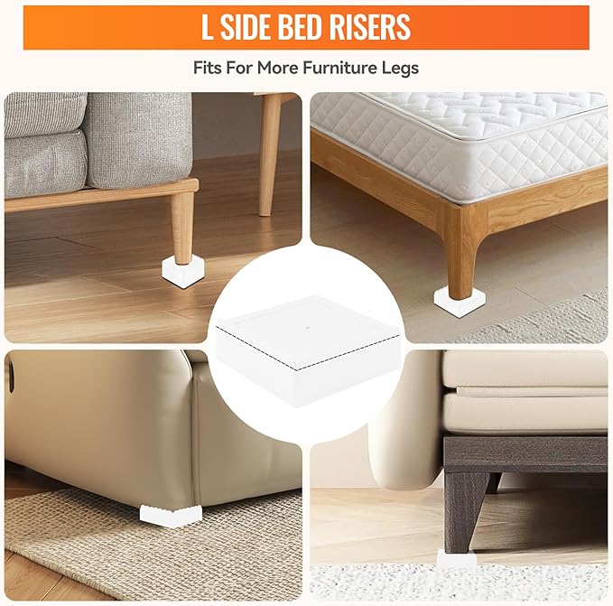 shouwuhho Furniture Risers, 8 Pack Bed Risers with Non-Slip Grip and Heavy Duty Support, 1 Inch 2 Inch 3 Inch 4 Inch Height Lift for Couch, Sofa, Table, Desk, Chair, Refrigerator - White, 1 Inch