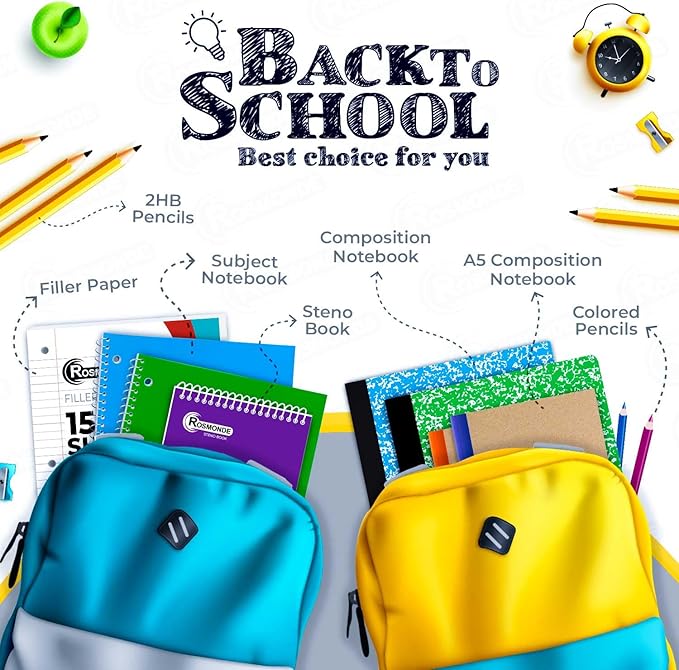 Rosmonde Spiral Notebook, 12 Pack, 1 Subject, College Ruled, 70 Sheets, 8 x 10-1/2", 3 Hole Punched, Bulk College Ruled Notebooks for School, Single Subject Spiral Notebook Bulk, Assorted Colors
