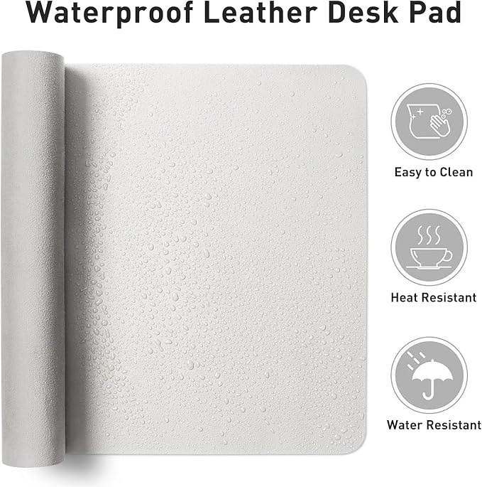 Aothia Large Faux Leather Desk Pad / Mouse Pad — White