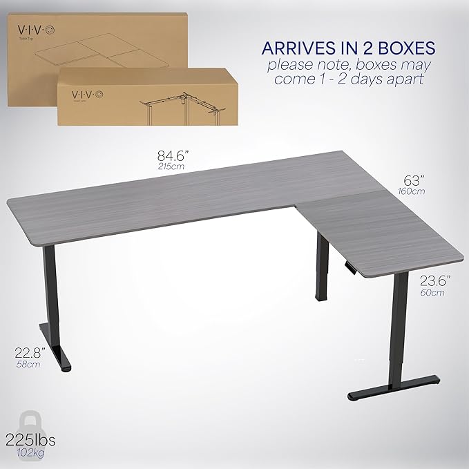 VIVO Electric Corner 84 x 63 inch L-Shaped Standing Desk (Gray, 84x63inch)