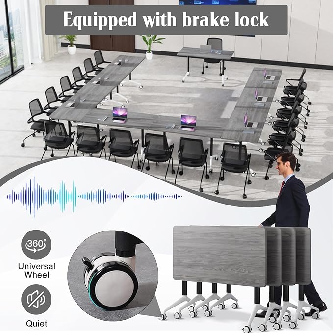 Conference Table,55.1''Folding Conference Room Table for 4-12 People,Mobile Flip Top MeetingTraining Table with Different Coulor and Styles for Offices, Classrooms,Meeting Room (8, 47.2''F)