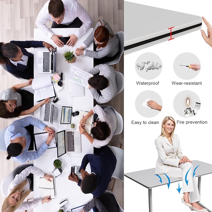 Conference Table Flip Top Mobile Conference Room Tables,Folding Conference Table with Wheels,Large Meeting Training Seminar Table Saving Space for Office Classroom (8, White, 61'')